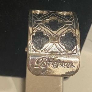 Brighton “Christo London” Silver Cut-Out Cuff Bracelet with leather black insert